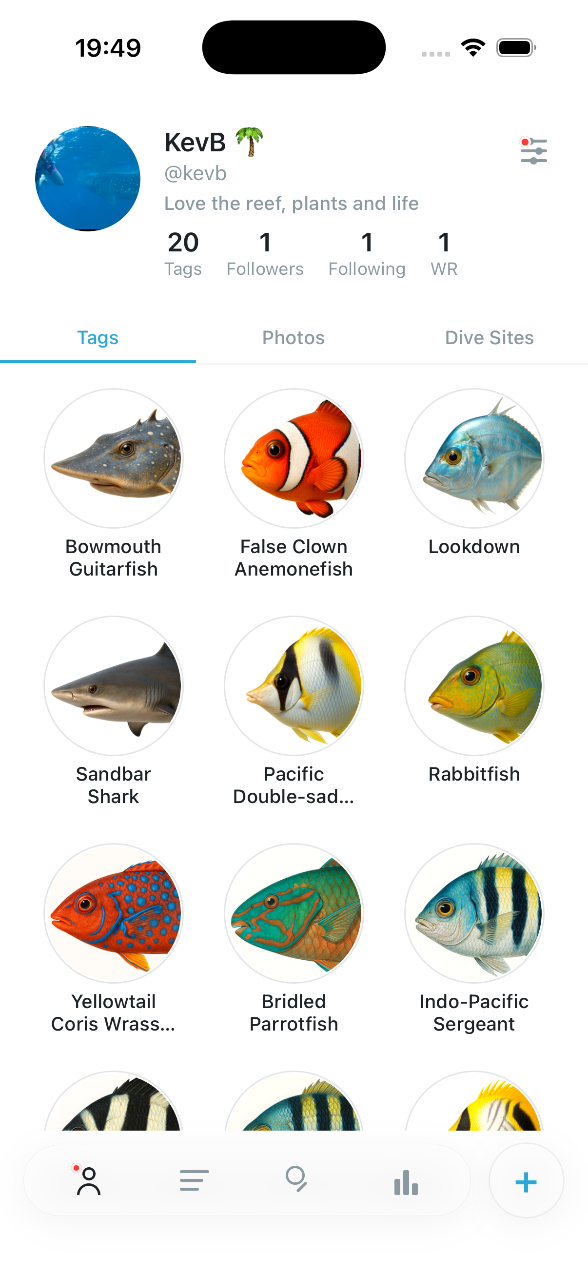 Species identification tags screen